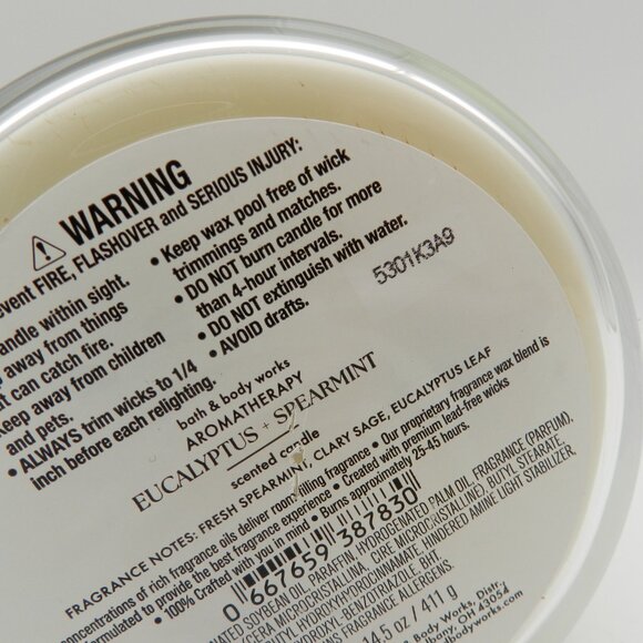 Bath & Body Works Aromatherapy Eucalyptus Spearmint 3-Wick Candle 14.5 oz - Picture 3 of 4